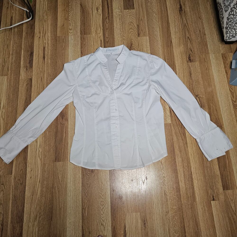 Express Design Studio White Fitted Button-Front V… - image 1